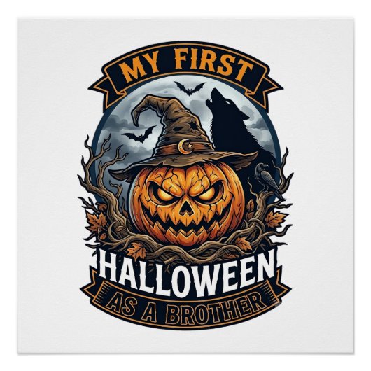 Eerste Halloween Als Broeder Pompoen Wolf Maan_1 Perfect Poster (Voorkant)