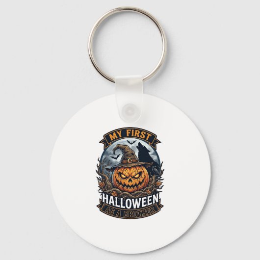 Eerste Halloween Als Broeder Pompoen Wolf Maan_1 Sleutelhanger (Voorkant)