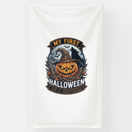 Eerste Halloween Als Broeder Pompoen Wolf Maan_1 Spandoek (Verticaal)