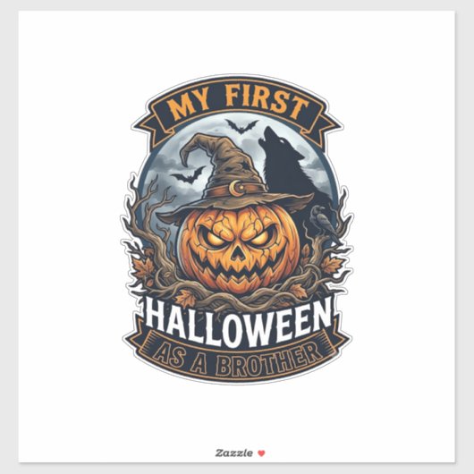 Eerste Halloween Als Broeder Pompoen Wolf Maan_1 Sticker (Vel)