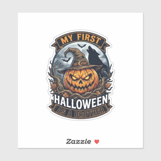 Eerste Halloween als broer Pumpkin Wolf Moon_1 Sticker (Vel)
