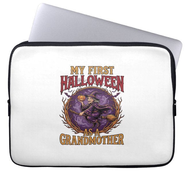 Eerste Halloween als Grootmoeder Heks Pompoen Vlee Laptop Sleeve (Voorkant)