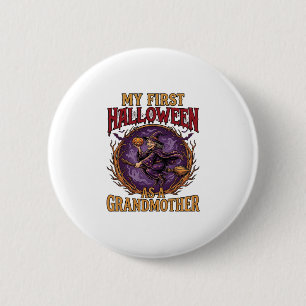 Eerste Halloween als Grootmoeder Heks Pompoen Vlee Ronde Button 5,7 Cm