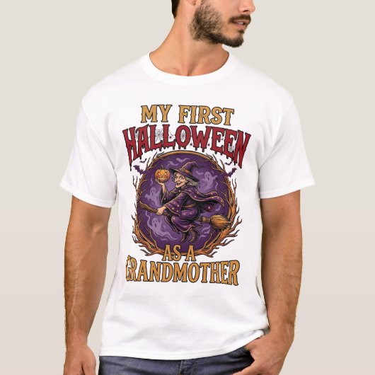 Eerste Halloween als Grootmoeder Heks Pompoen Vlee T-shirt (Voorkant)