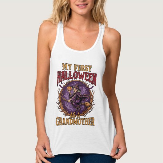 Eerste Halloween als Grootmoeder Heks Pompoen Vlee Tanktop (Voorkant)