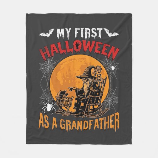 Eerste Halloween als Grootvader Tovenaar Vleermuis Fleece Deken (Voorkant)