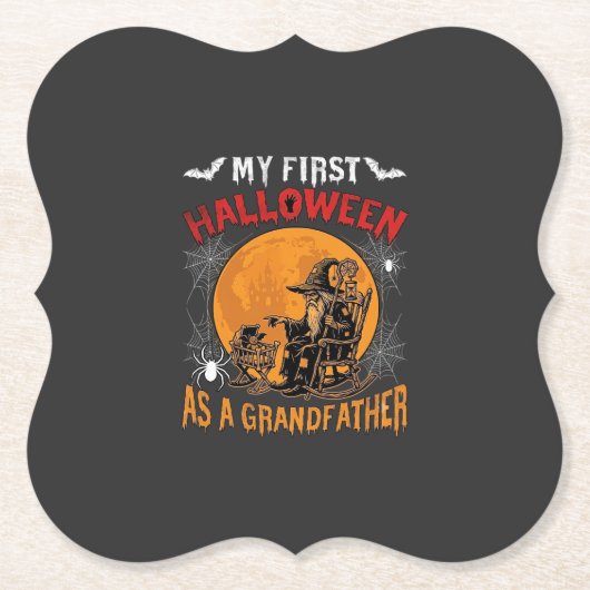 Eerste Halloween als Grootvader Tovenaar Vleermuis Kartonnen Onderzetters (Voorkant)