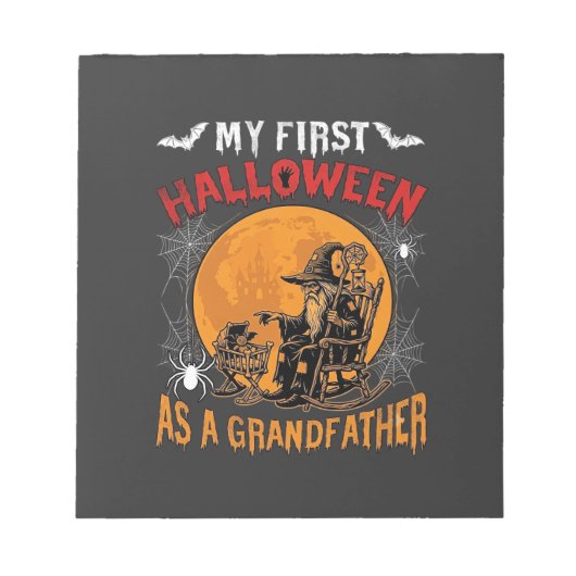 Eerste Halloween als Grootvader Tovenaar Vleermuis Notitieblok (Voorkant)