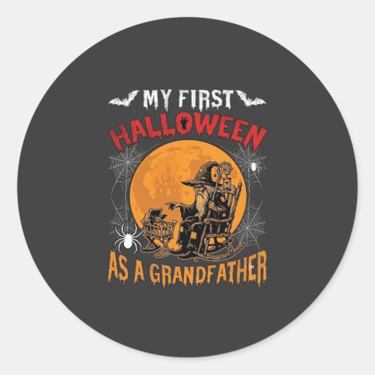 Eerste Halloween als Grootvader Tovenaar Vleermuis Ronde Sticker (Voorkant)