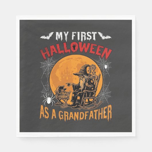 Eerste Halloween als Grootvader Tovenaar Vleermuis Servet (Voorkant)