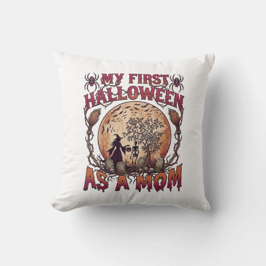Eerste Halloween Als Heksenskeletmaan Moeder_1 Kussen (Voorkant)