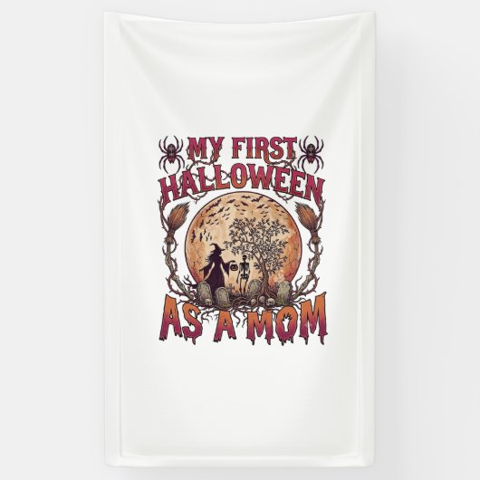 Eerste Halloween Als Heksenskeletmaan Moeder_1 Spandoek (Verticaal)