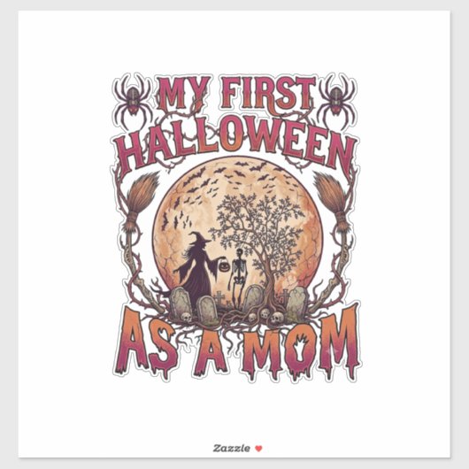 Eerste Halloween Als Heksenskeletmaan Moeder_1 Sticker (Vel)