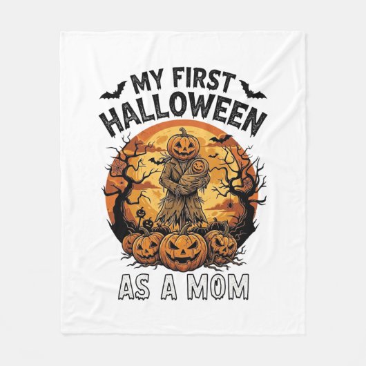 Eerste Halloween als Moeder Pompoen Vogelverschrik Fleece Deken (Voorkant)