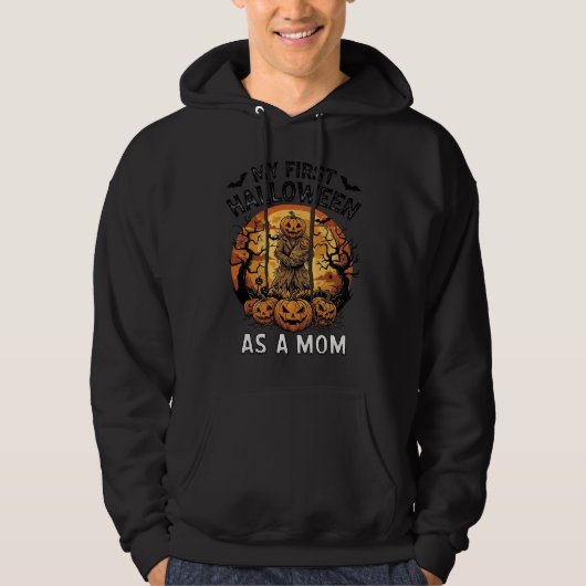 Eerste Halloween als Moeder Pompoen Vogelverschrik Hoodie (Voorkant)
