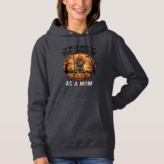 Eerste Halloween als Moeder Pompoen Vogelverschrik Hoodie (Voorkant)