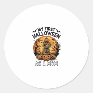 Eerste Halloween als Moeder Pompoen Vogelverschrik Ronde Sticker