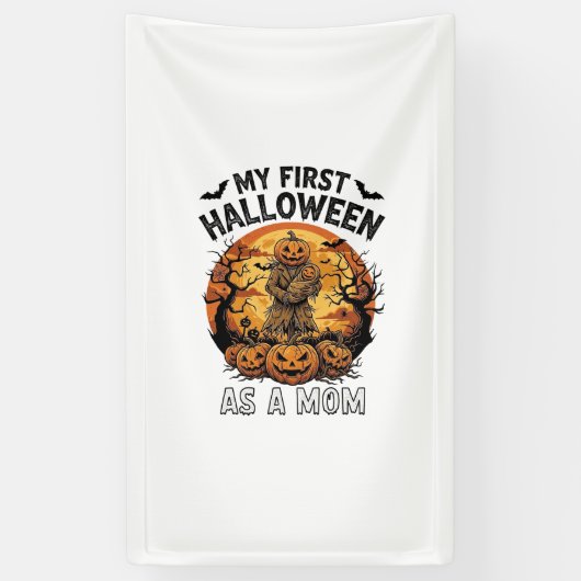 Eerste Halloween als Moeder Pompoen Vogelverschrik Spandoek (Verticaal)