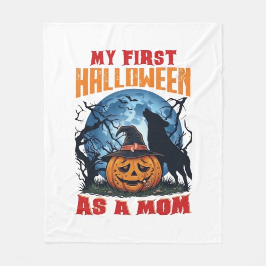 Eerste Halloween Als Moeder Pompoen Wolf Maan_1 Fleece Deken (Voorkant)
