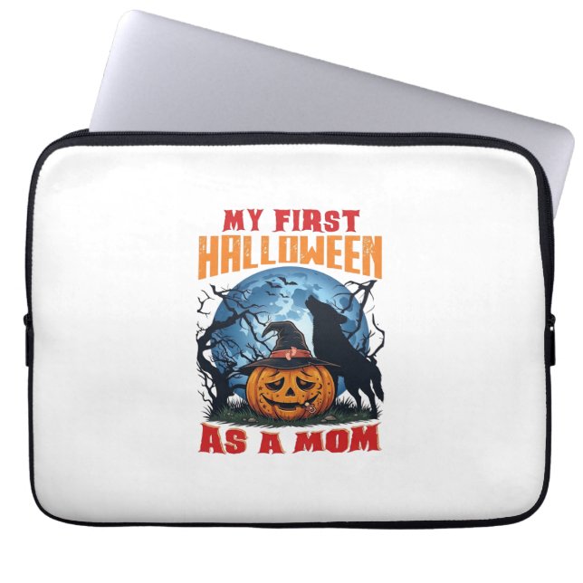 Eerste Halloween als Moeder Pompoen Wolf Maan_1 Laptop Sleeve (Voorkant)