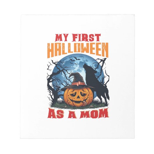 Eerste Halloween als Moeder Pompoen Wolf Maan_1 Notitieblok (Voorkant)