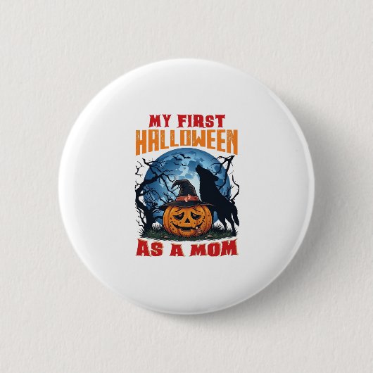 Eerste Halloween als Moeder Pompoen Wolf Maan_1 Ronde Button 5,7 Cm (Voorkant)