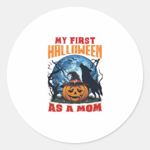 Eerste Halloween Als Moeder Pompoen Wolf Maan_1 Ronde Sticker