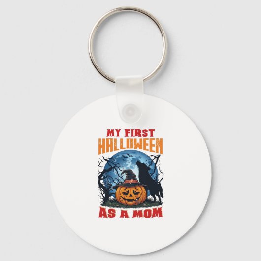 Eerste Halloween als Moeder Pompoen Wolf Maan_1 Sleutelhanger (Voorkant)