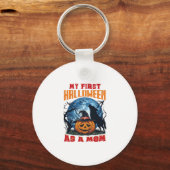 Eerste Halloween als Moeder Pompoen Wolf Maan_1 Sleutelhanger (Voorkant)