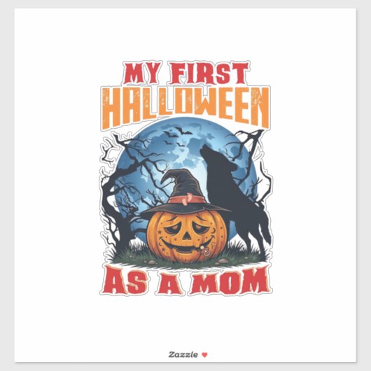 Eerste Halloween Als Moeder Pompoen Wolf Maan_1 Sticker (Vel)