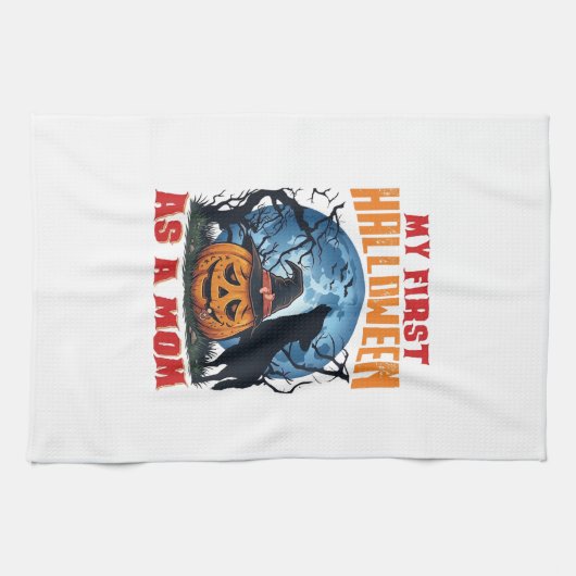 Eerste Halloween Als Moeder Pompoen Wolf Maan_1 Theedoek (Horizontaal)