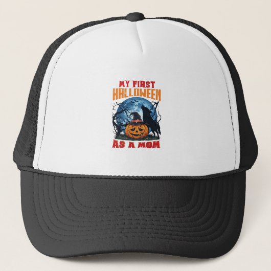 Eerste Halloween als Moeder Pompoen Wolf Maan_1 Trucker Pet (Voorkant)