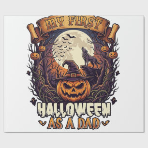 Eerste Halloween als papa pompoen wolf maan_1 Cadeaupapier