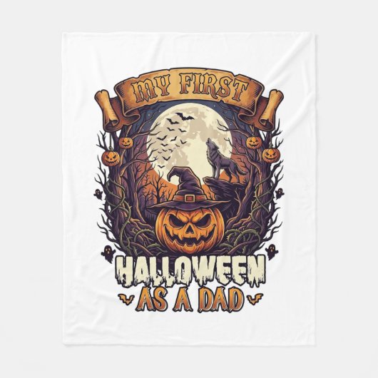 Eerste Halloween Als Papa Pompoen Wolf Maan_1 Fleece Deken (Voorkant)