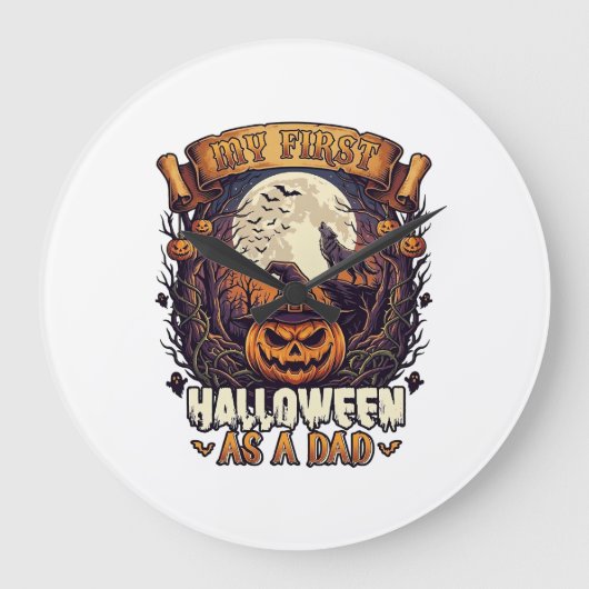 Eerste Halloween Als Papa Pompoen Wolf Maan_1 Grote Klok (Voorkant)