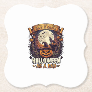 Eerste Halloween als papa pompoen wolf maan_1 Kartonnen Onderzetters