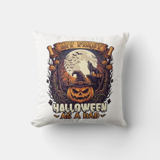 Eerste Halloween als papa pompoen wolf maan_1 Kussen (Voorkant)