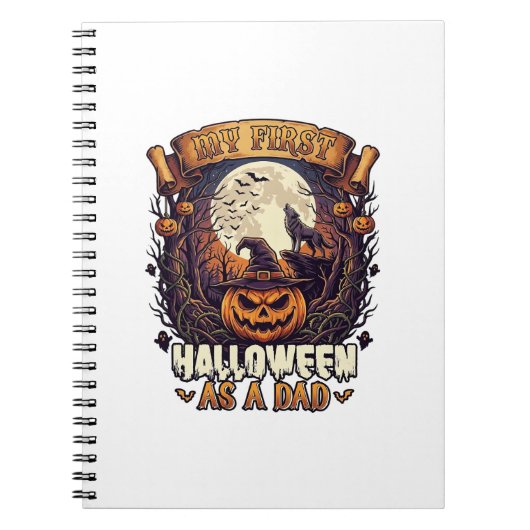 Eerste Halloween Als Papa Pompoen Wolf Maan_1 Notitieboek (Voorkant)