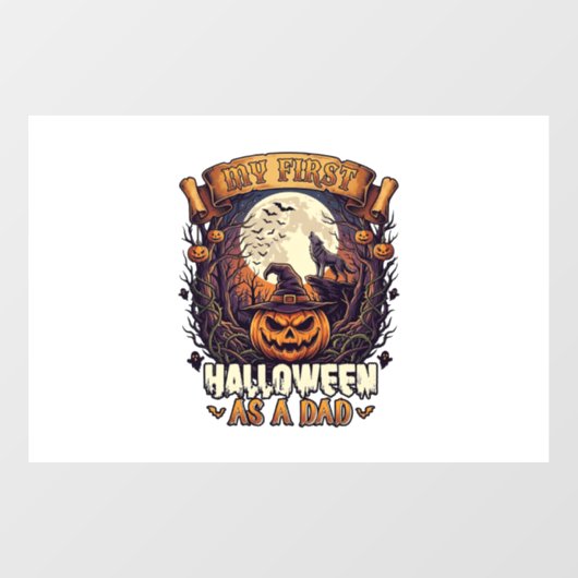 Eerste Halloween Als Papa Pompoen Wolf Maan_1 Raamsticker (Vel)