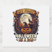 Eerste Halloween Als Papa Pompoen Wolf Maan_1 Sparkling Wijnetiket (Enkel label)