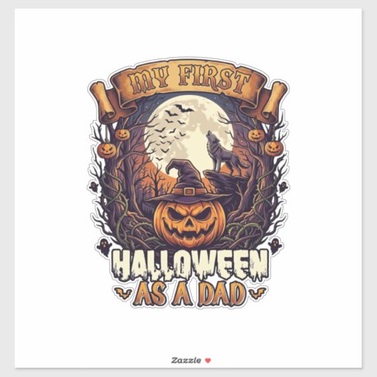 Eerste Halloween als papa pompoen wolf maan_1 Sticker (Vel)