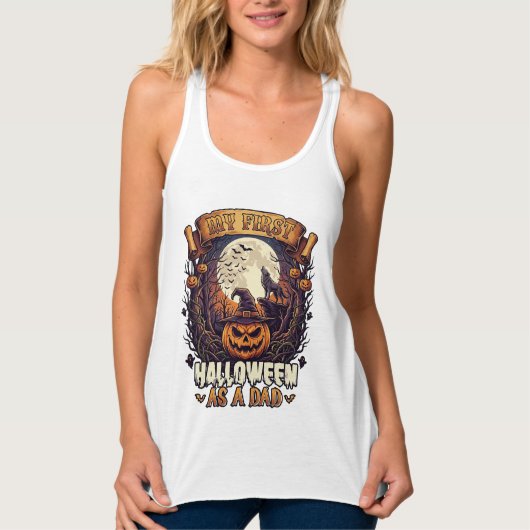 Eerste Halloween Als Papa Pompoen Wolf Maan_1 Tanktop (Voorkant)