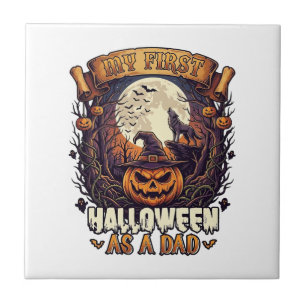 Eerste Halloween Als Papa Pompoen Wolf Maan_1 Tegeltje