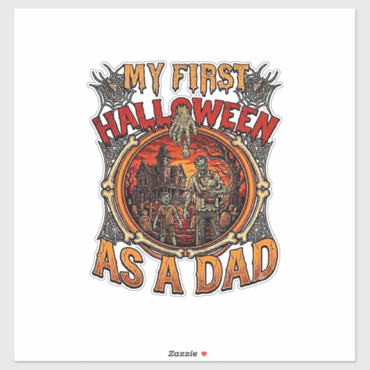 Eerste Halloween Als Papa Zombie Spokenhuis Kerkho Sticker (Vel)