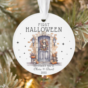 Eerste Halloween at New Home Adres Gepersonaliseer Ornament
