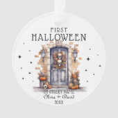 Eerste Halloween at New Home Adres Gepersonaliseer Ornament (voorkant)