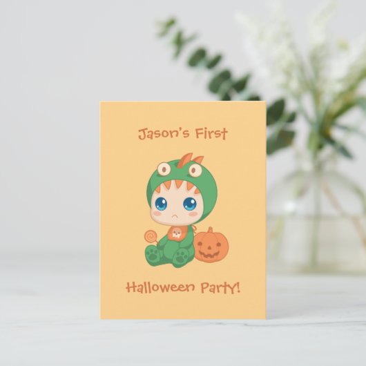 Eerste Halloween Baby Dragon Party uitnodiging (Staand voorkant)