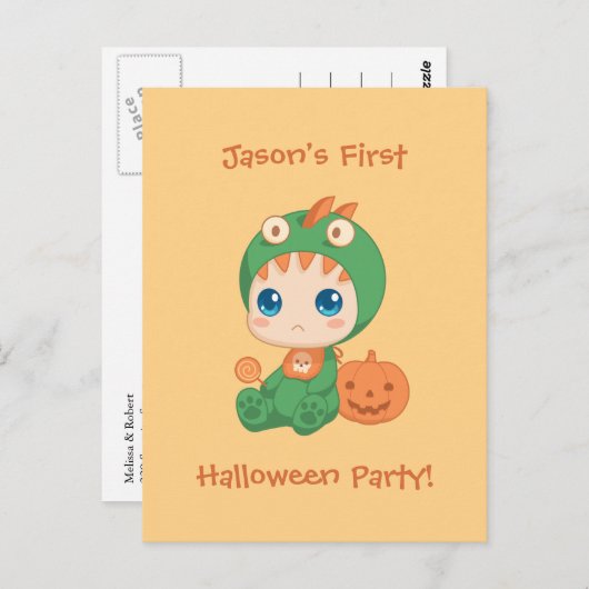 Eerste Halloween Baby Dragon Party uitnodiging (Voorkant / Achterkant)