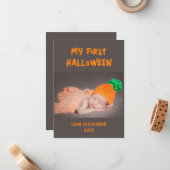 Eerste Halloween Baby Foto grijs Notitiekaartje (Voorkant / Achterkant in situ)