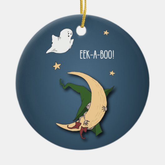 Eerste Halloween Baby Peek A Boo Witch met Ghost Keramisch Ornament (Voorkant)